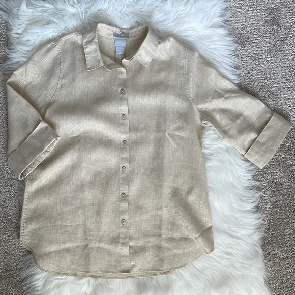NWT Chico’s Metallic No Iron Shirt Size 0 - Picture 3 of 11